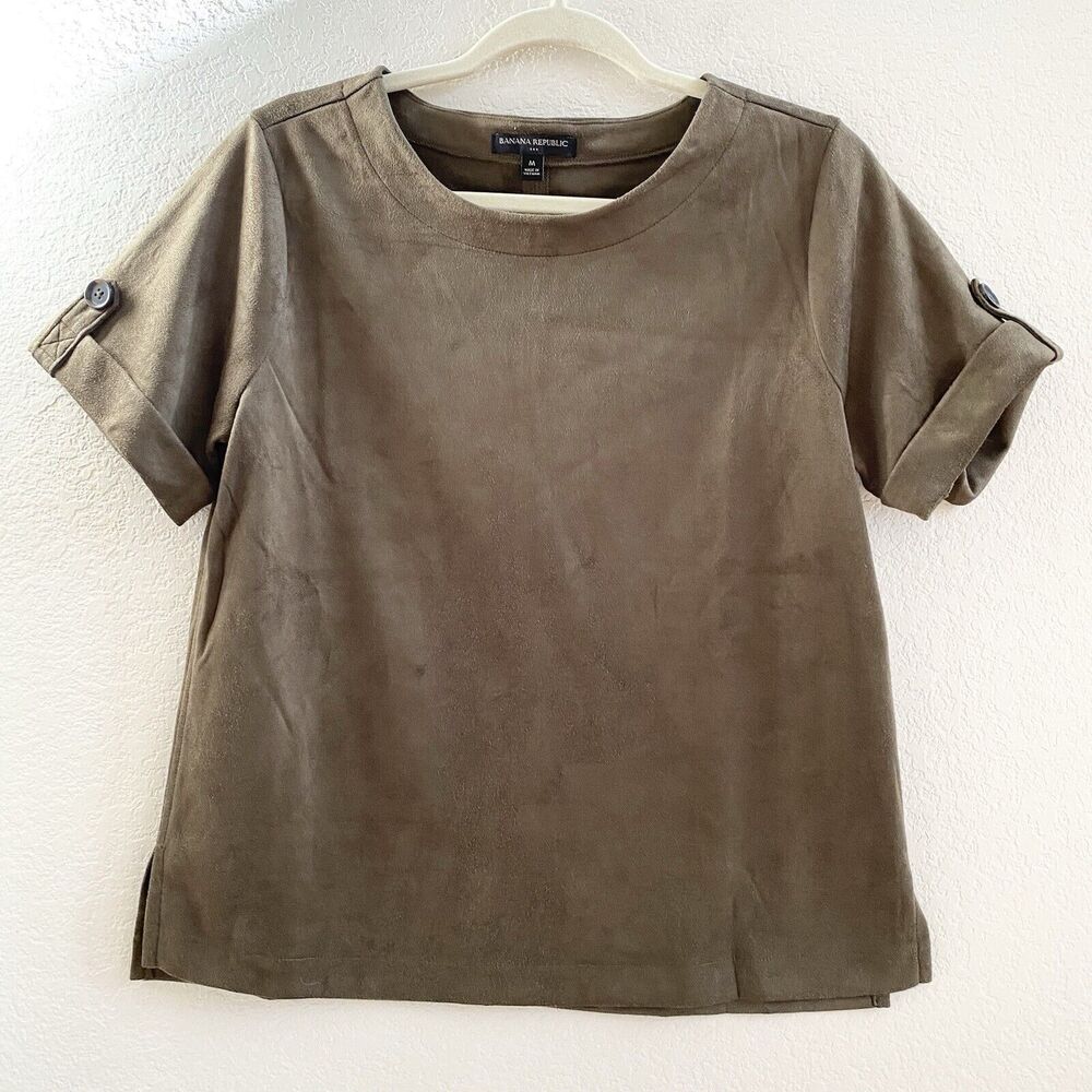 Banana Republic Factory Vegan Suede Short‎ Sleeve Top Brown Size M